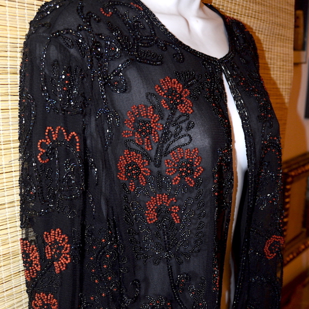 Nipon Black Beaded & cherry wood Floral Jacket